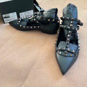 NWT VALENTINO GARAVANI ballerina black rockstud flats EU36.5 US6.5